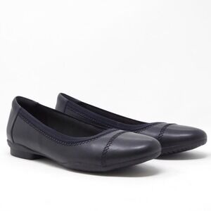 Clarks Collection Sara Bay Black Leather Ballet Flats Comfort Shoes US 11M
